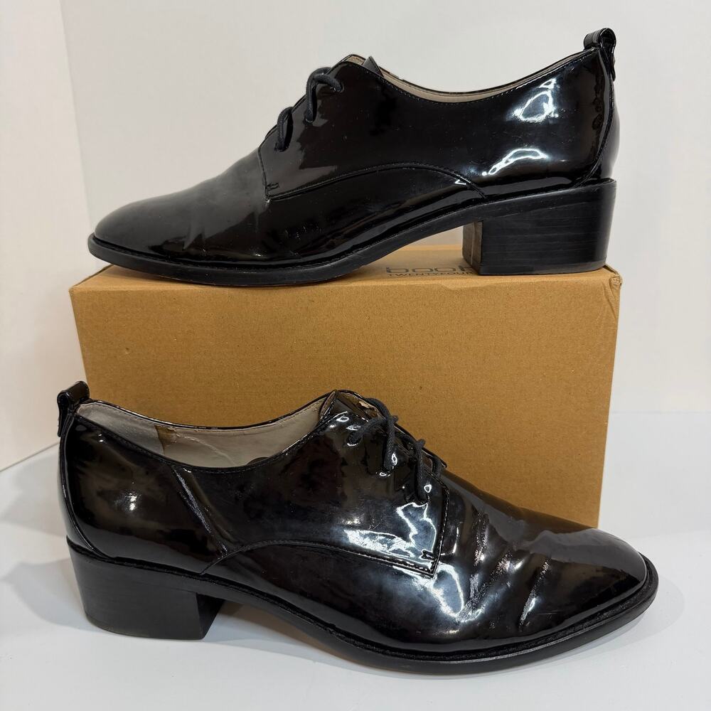 Louise et Cie Womens 12 Black Patent Leather Oxford Shoes 70s Disco Block Heel